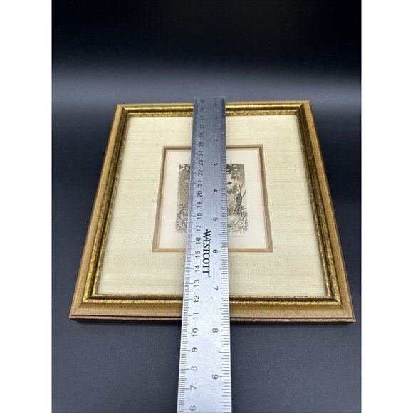Cat Among Branches Small Print Vintage Signed Yachiyo Naito Gold Frame Wall Mini - Picture 3 of 7